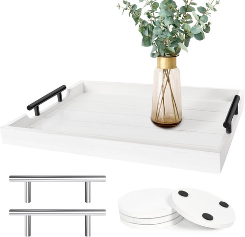 White wood serving tray - white,