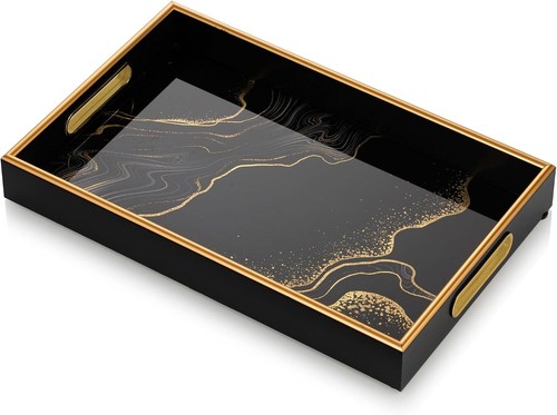 Black ottoman serving tray - black,