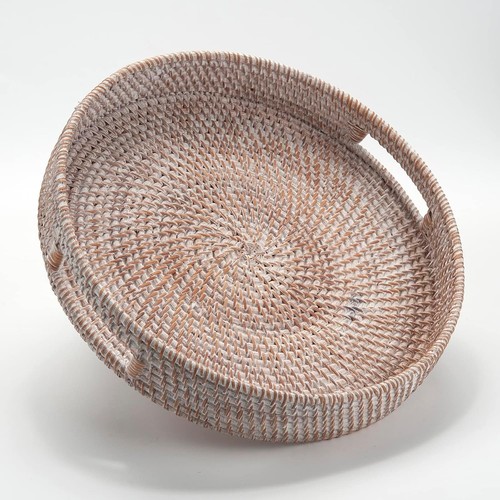 Round rattan coffee table tray - coffee,