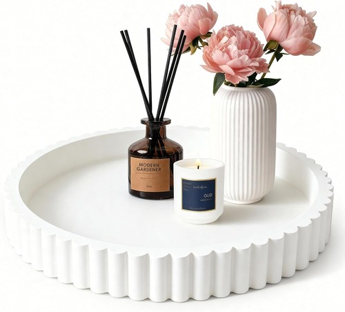 Round white wooden - white,